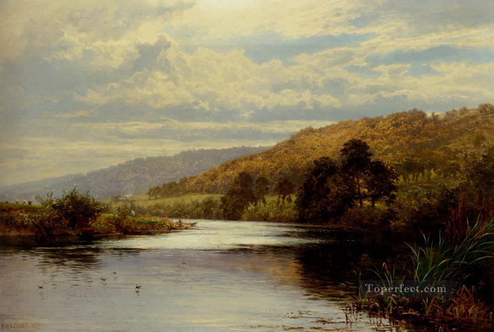 テムズ川 2 の景観について ベンジャミン・ウィリアムズ リーダー油絵